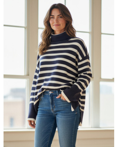 Kalisson - M/L XL/XXL - pull à col roulé - 50% visc. - marinière  