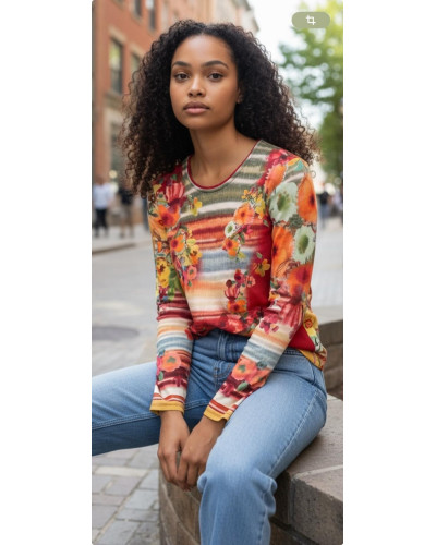 Kalisson - M au XXL - Tee-shirt manches longues - 100% coton- fleuris - rouge 