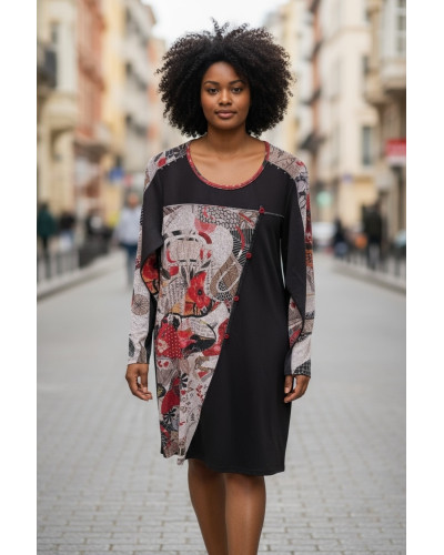 Kalisson - M au XXL - robe - 16% visc. - fleuris - noir 