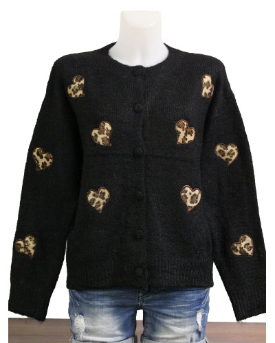 TU (max. 42) - Veste coeur léop. - 10% laine 