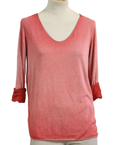 TU (max. 40) - Pull fin délavé t. brill. - 90% visc. Couleur:RO. Rouge