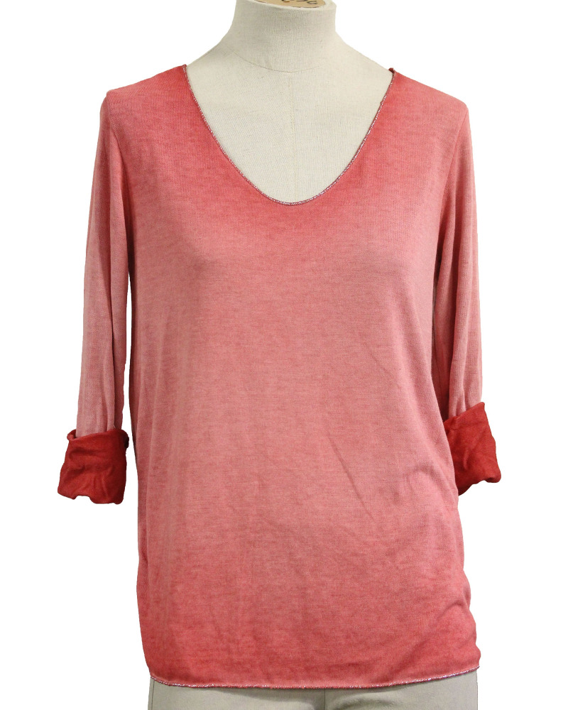TU (max. 40) - Pull fin délavé t. brill. - 90% visc. Couleur:RO. Rouge