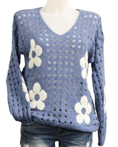 TU (max. 42) - Pull ajouré - fleurs Couleur:B. Jean