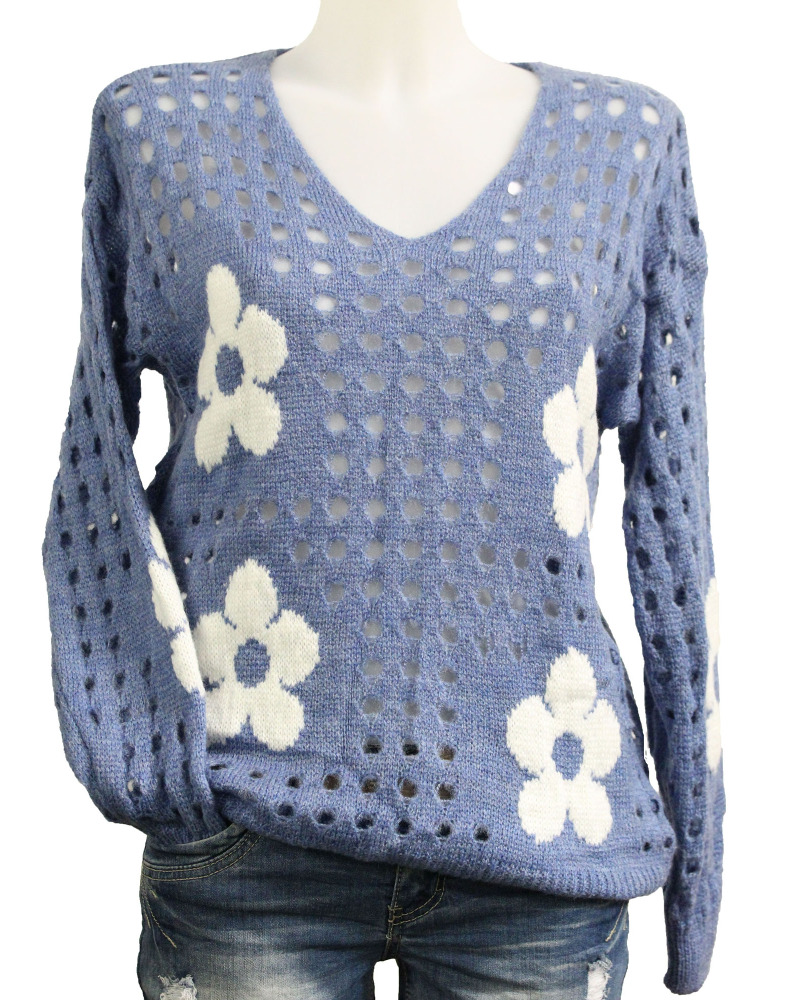 TU (max. 42) - Pull ajouré - fleurs Couleur:B. Jean