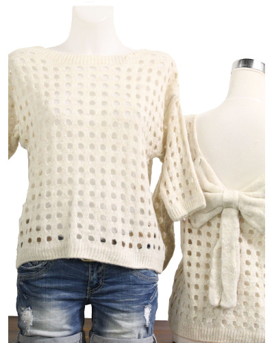 TU (max. 42) - Pull ajouré - neoud dos Couleur:CR. Crème