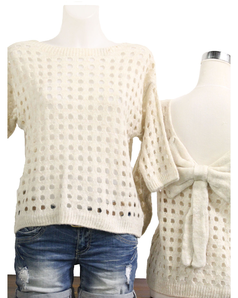 TU (max. 42) - Pull ajouré - neoud dos Couleur:CR. Crème