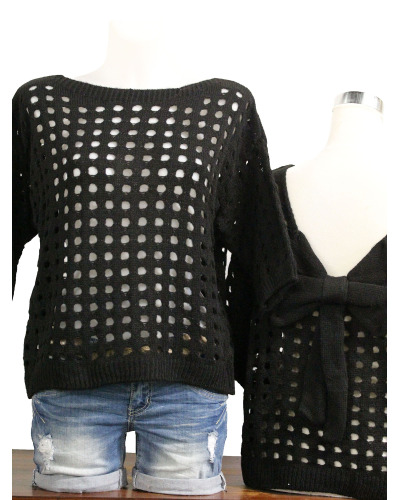 TU (max. 42) - Pull ajouré - neoud dos Couleur:D. Noir