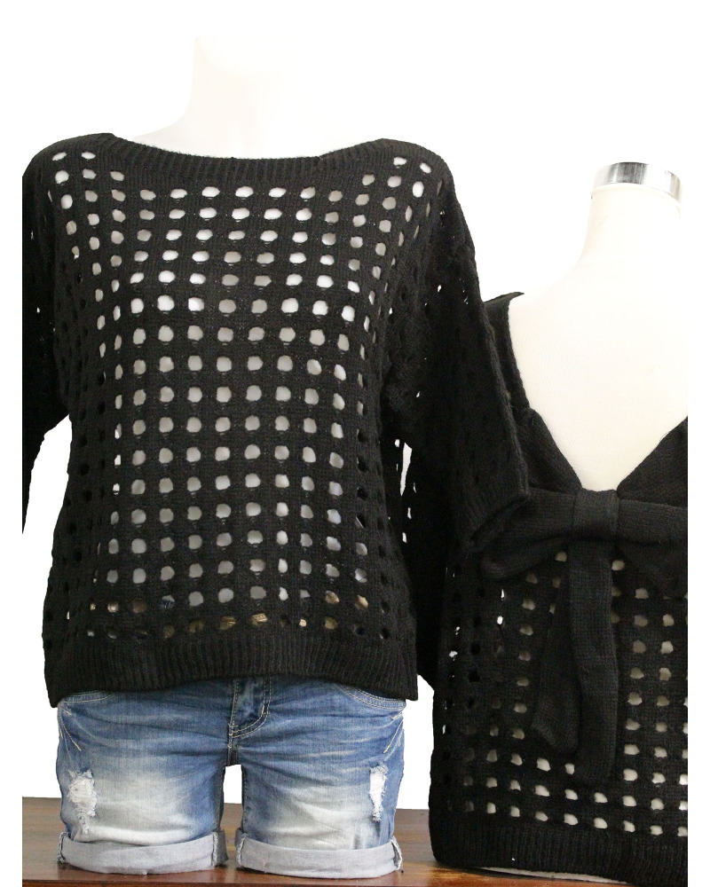 TU (max. 42) - Pull ajouré - neoud dos Couleur:D. Noir