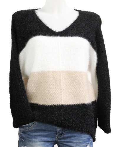 TU (max. 42) - Pull - 20% mohair - tricolore Couleur:D. Noir