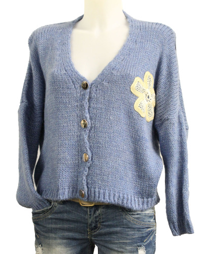 TU (max. 42) - Gilet - 30% laine - fleur Couleur:B. Horizon