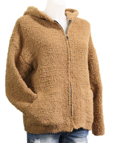 TU (max. 42) - Veste capuche bouclette - 20% mohair Couleur:CH. Camel