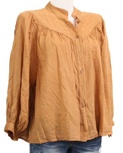 TU (max. 42) - Chemisier voile de cot. - 100% cot. Couleur:OR. Terra Cotta clair