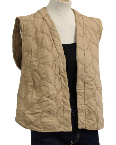 TU (max. 40) - Gilet sans manches brodé - 100% cot. Couleur:CH. Camel