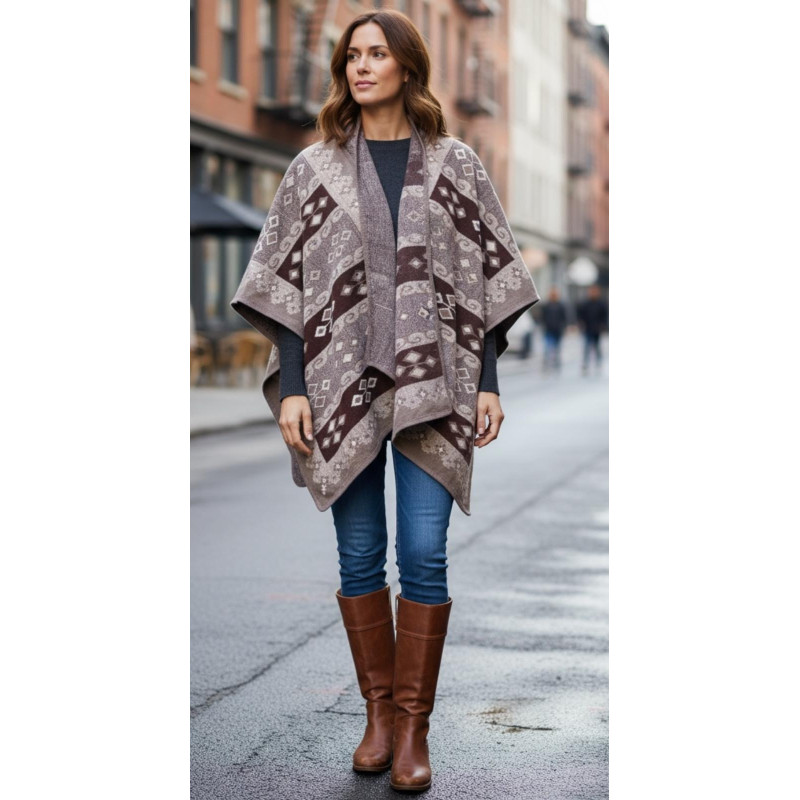 Veste / poncho - impr. géo. Couleur:CR. Taupe clair
