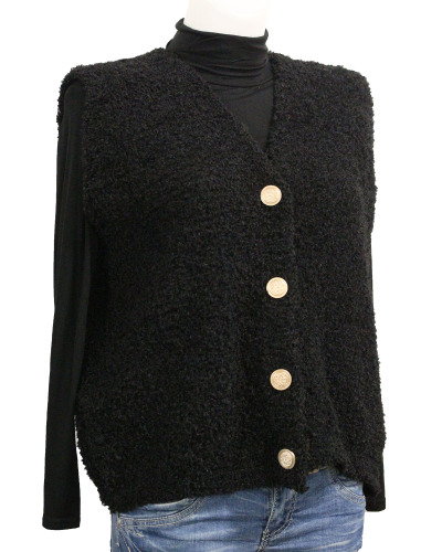 TU (max. 42) - Veste à boutons bouclette ss. manches - 20% mohair Couleur:D. Noir
