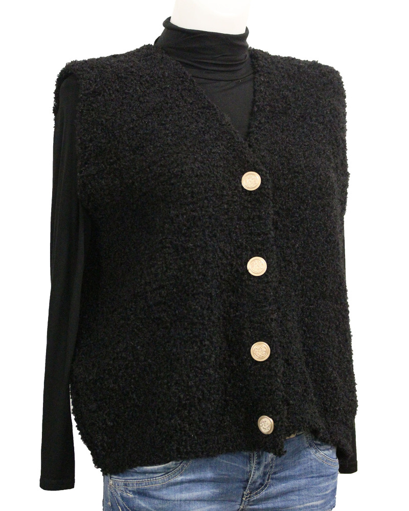 TU (max. 42) - Veste à boutons bouclette ss. manches - 20% mohair Couleur:D. Noir
