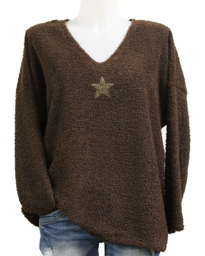 TU (max. 42) - Pull bouclette étoile Couleur:CH. Chocolat