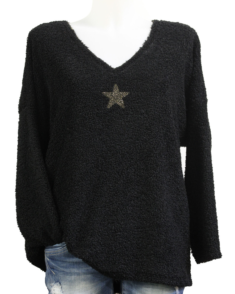 TU (max. 42) - Pull bouclette étoile Couleur:D. Noir