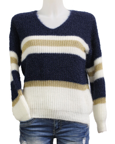 TU (max. 42) - Pull à rayures dorées Couleur:B. Marine