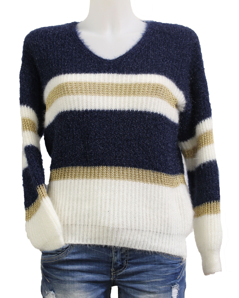 TU (max. 42) - Pull à rayures dorées Couleur:B. Marine