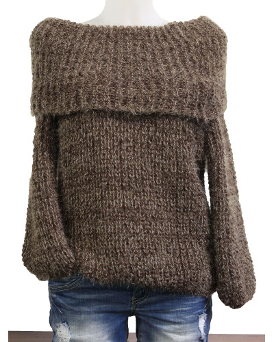 TU (max. 42) - Pull maille grand col Couleur:CH. Chocolat