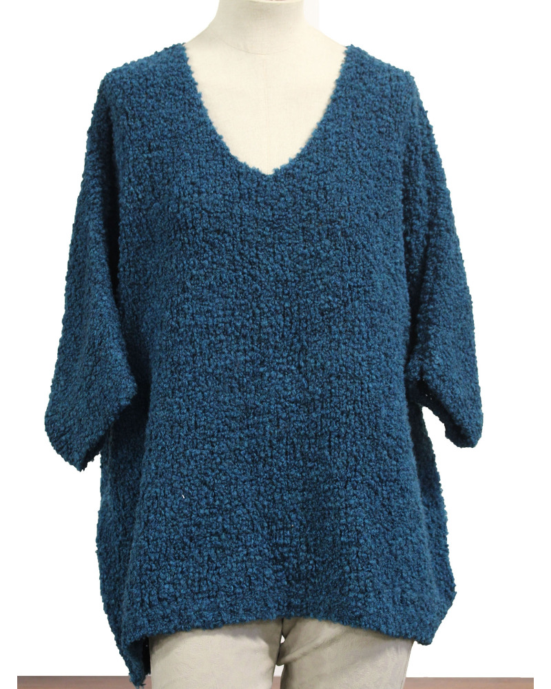 TU (max. 46) - Pull manches 3/4 - 8% visc. / 8% laine - bouclette Couleur:B. Canard