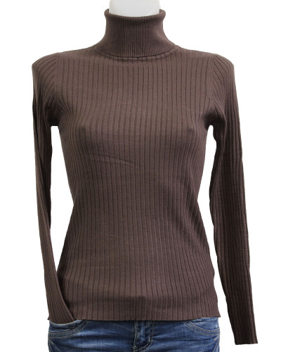 TU (max. 40) - Col roulé cotelé - 45% visc. Couleur:CH. Chocolat