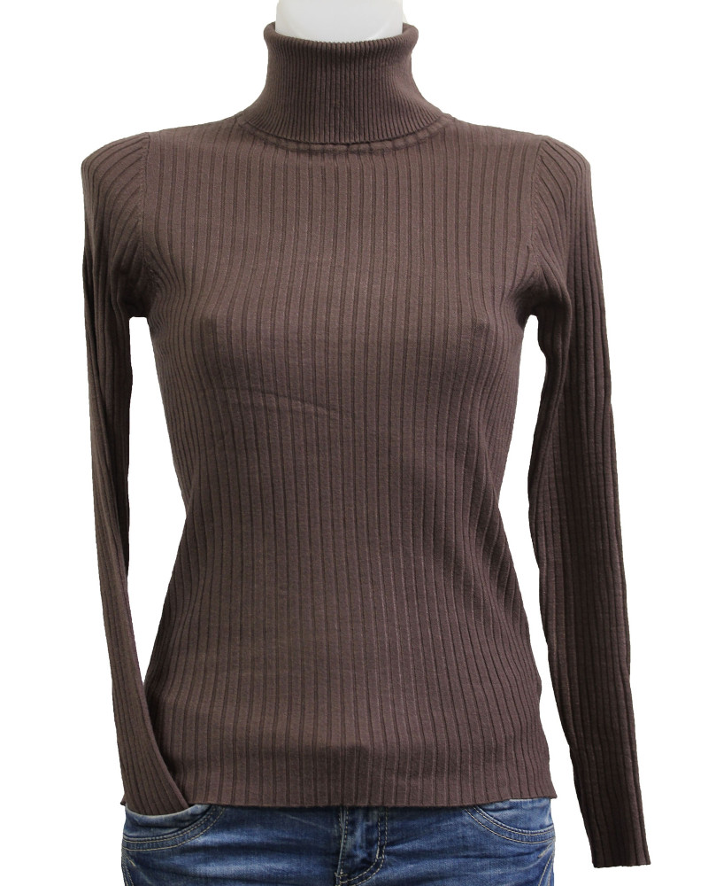TU (max. 40) - Col roulé cotelé - 45% visc. Couleur:CH. Chocolat