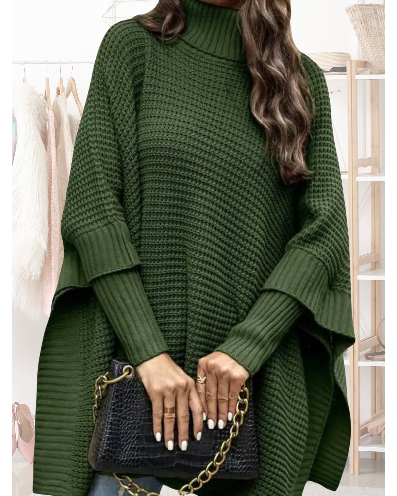 TU (max. 48) - Pull long col roule - 30% mohair / 30% laine Couleur:V. Kaki clair