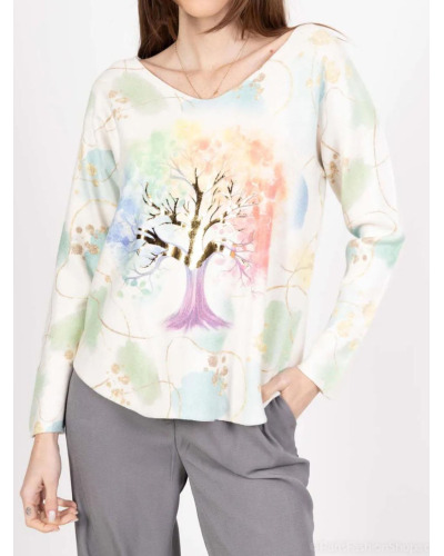 TU (max. 42) - Pull col V pepites dorees - 50% visc. - arbre de vie 