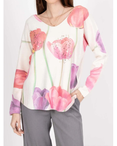 TU (max. 42) - Pull col V pepites dorees - 50% visc. - tulipe 
