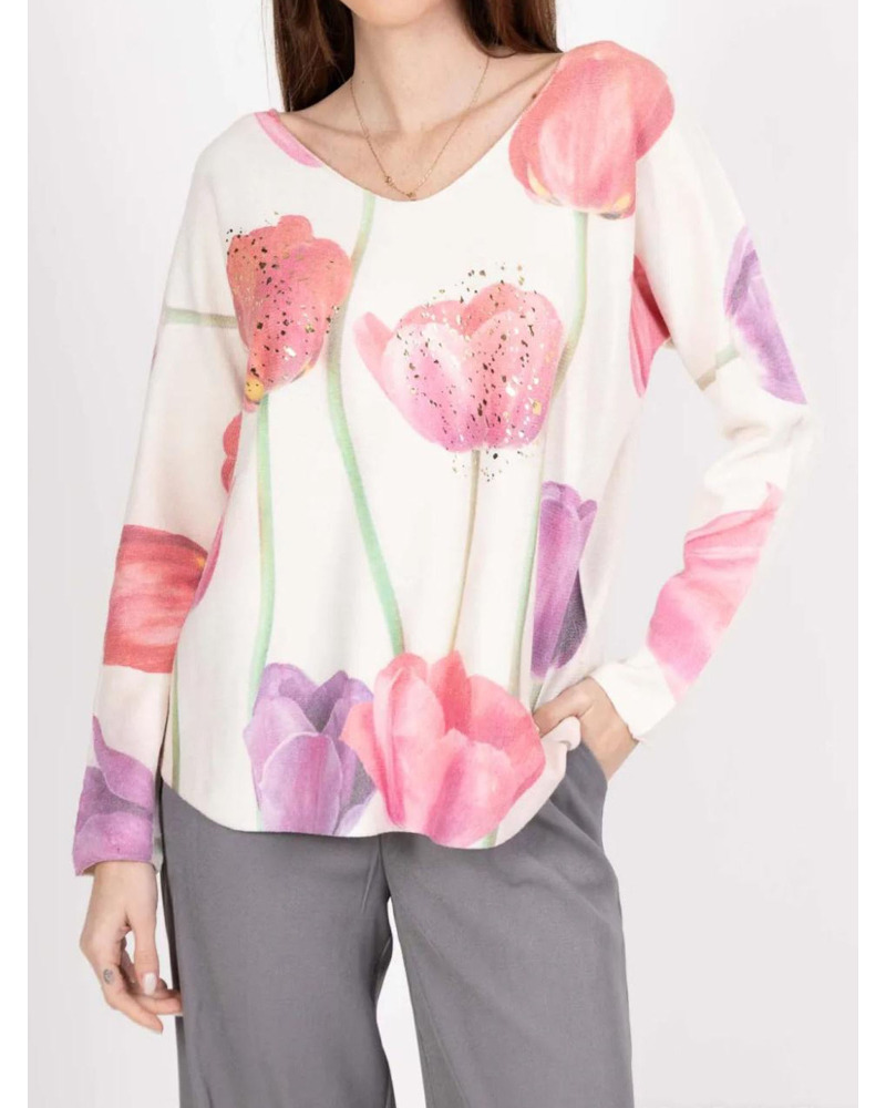 TU (max. 42) - Pull col V pepites dorees - 50% visc. - tulipe 
