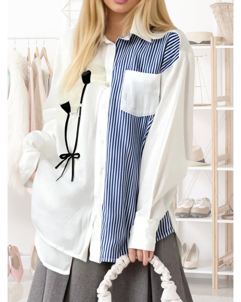 TU (max. 44) - Chemisier - 50% cot. / 30% visc. - rayures & fleurs Couleur:B. Roi