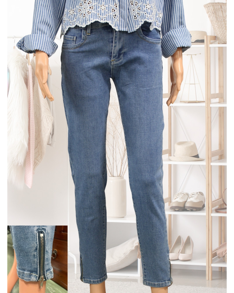 Kalisson - 36 au 46 - Jean push up zip - 70% cot. Couleur:B. Jean clair 