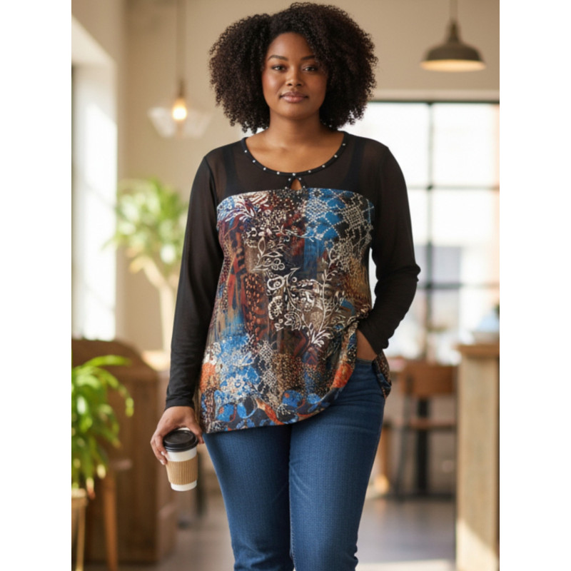 Bagoraz - T6 - Haut col Strasses impr. florales - 100% visc. 