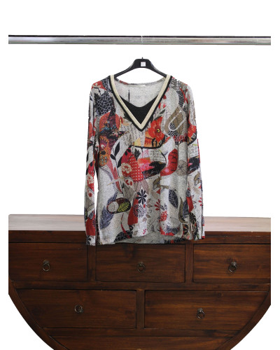 Kalisson - XXL - Haut impr. col V Brill. - 55% visc. 