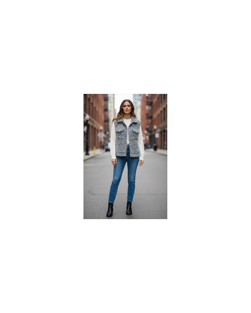 TU (max. 42) - Veste SS manches Bout. Doré - 50% cot. / 10% laine Couleur:G. Foncé