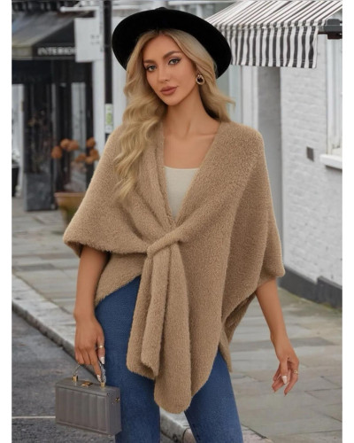 TU (max. 46) - Pancho Uni bouclettes Couleur:CR. Taupe clair