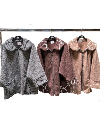 TU (max. 44) - Manteau à zip Brodée Col Manche et Poches Couleur:G. Foncé