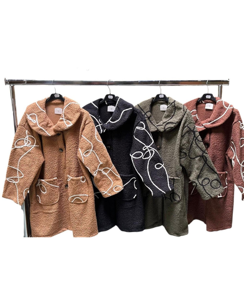 TU (max. 46) - Manteau à bout. Brodée Col Manche et Poches 
