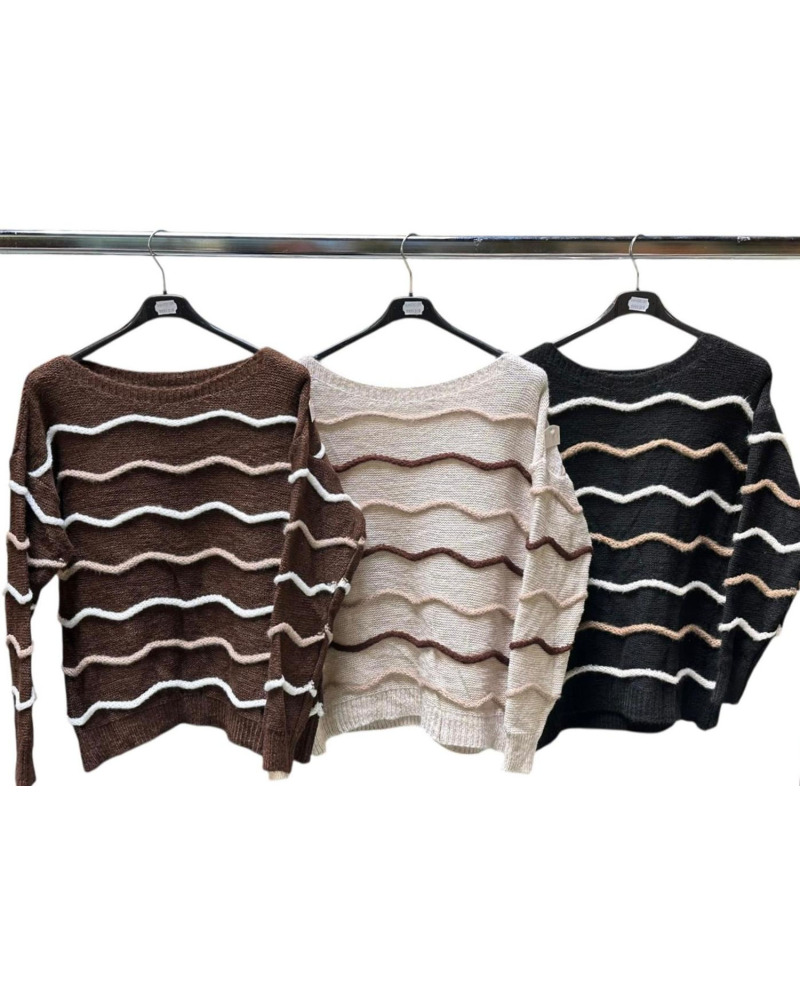 TU (max. 42) - Pull rayé bicolore - 30% Mohair / 30% Laine 