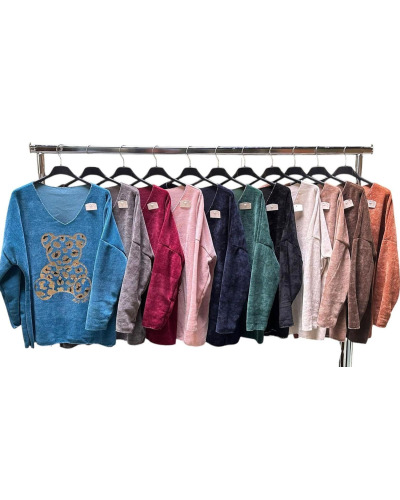 TU (max. 46) - Pull fin Col V Nounours Doré - Effet Velours 