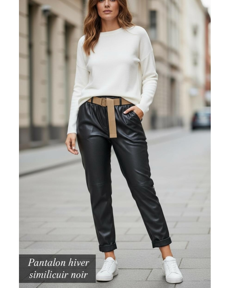 TU (max. 40) - Pant. T. elast. + Ceinture  - 68% visc. Couleur:D. Noir