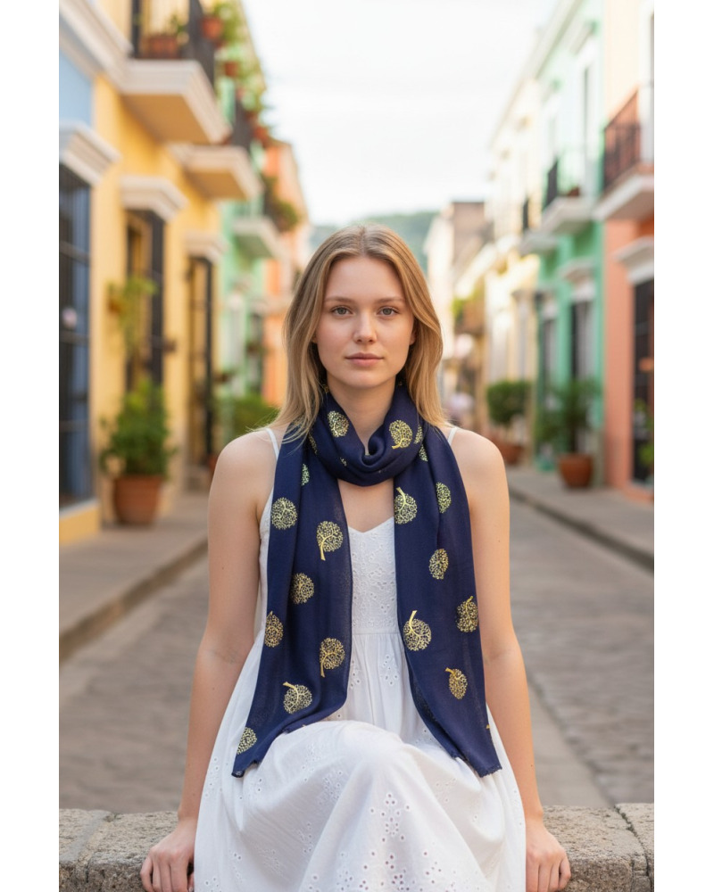 Foulard TB doré - Arbre de vie Couleur:B. Marino