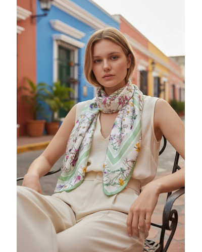 Carré satin- Impr. Fleurs 