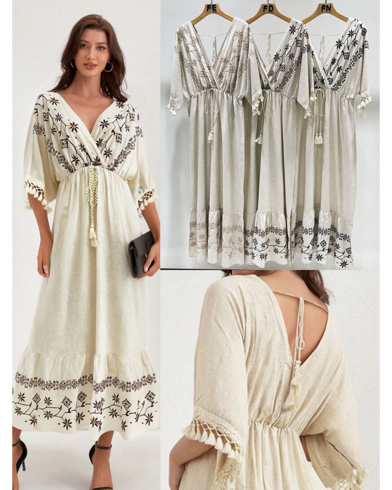 S/M - M/L - Robe longue Bohème - 70% Cot. / 30% Lin  