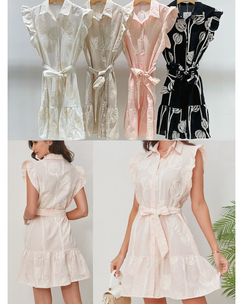 S/M - M/L - Robe Lien et Volants épaules - 100% Cot.  