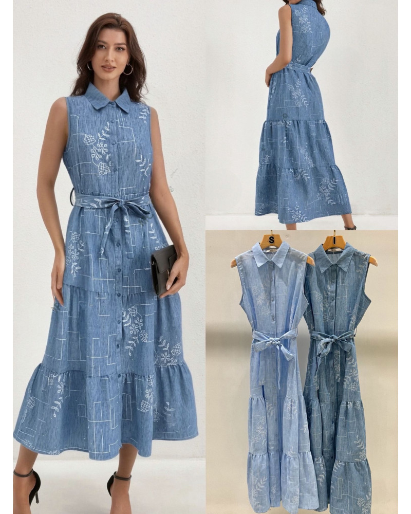 S/M - M/L - Robe longue SS Manches à Bout + lien - 90% Cot. / 10% Lin 