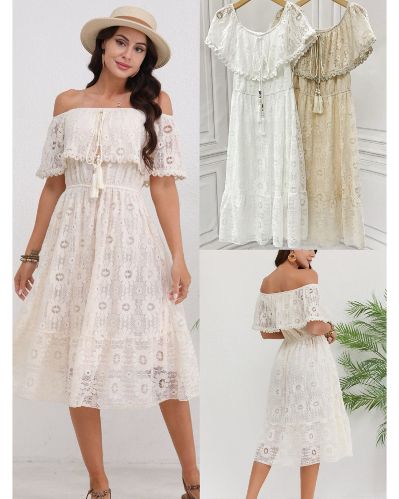 S/M - M/L - Robe Dentelle Epaule dénudées Bohème - 65% Cot.  