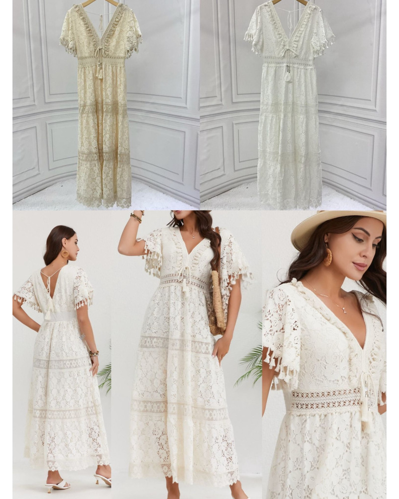 S/M - M/L - Robe longue Dentelle Bohème - 65% Cot.  